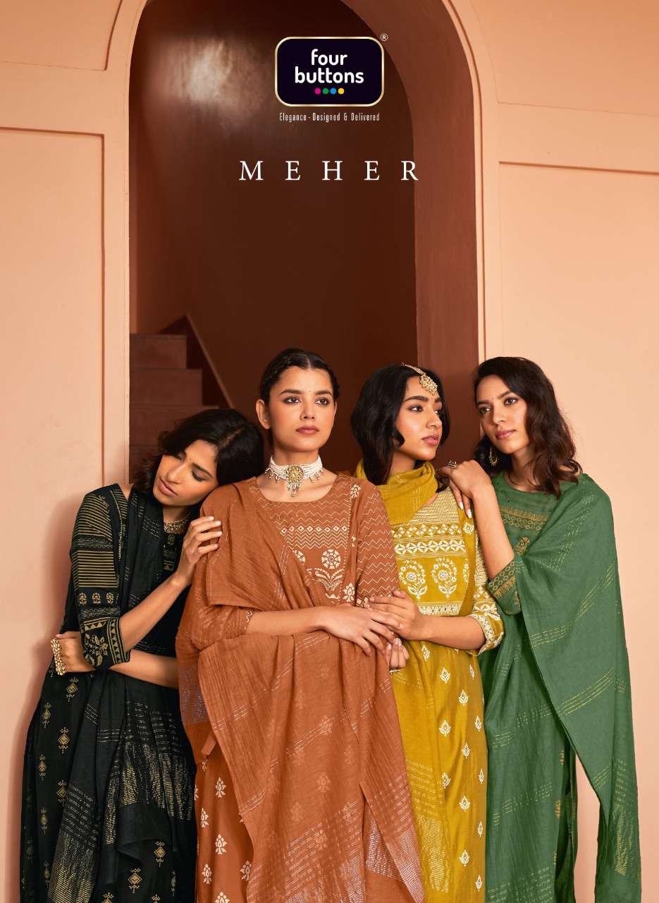 Meher By Four Buttons Wholesale Online Lowest Price Kurtis Pant Dupatta Set