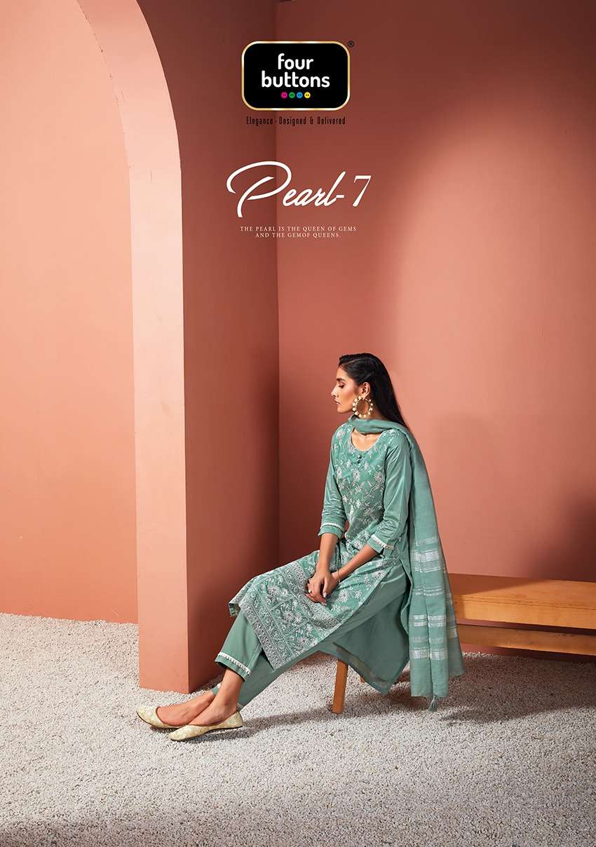 Pearl 7 By Four Buttons Designer Wholesale Online Kurtis Pant Dupatta Set