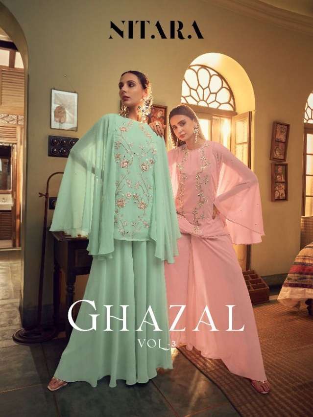 Ghazal Vol 3 By Nitara Designer Wholesale Online Kurtis With Plazzo Dupatta Set