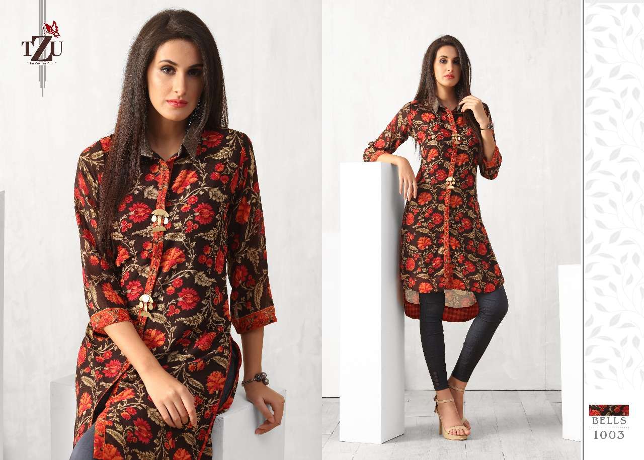 Buy Bells Tzu Designer Georgette Flar Kurtis