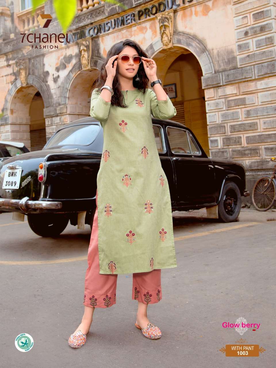 Buy Glow Berry 7 Channel Designer Cotton Kurti With Pant