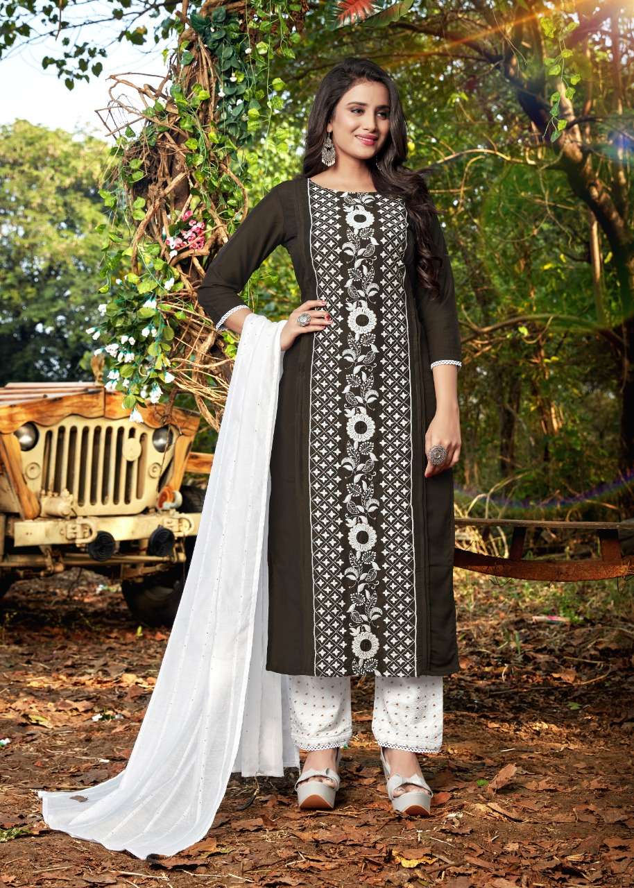 Buy Lakhnavi 4 Colours Online Wholesale Designer Muslin Kurti With Pant With Dupatta