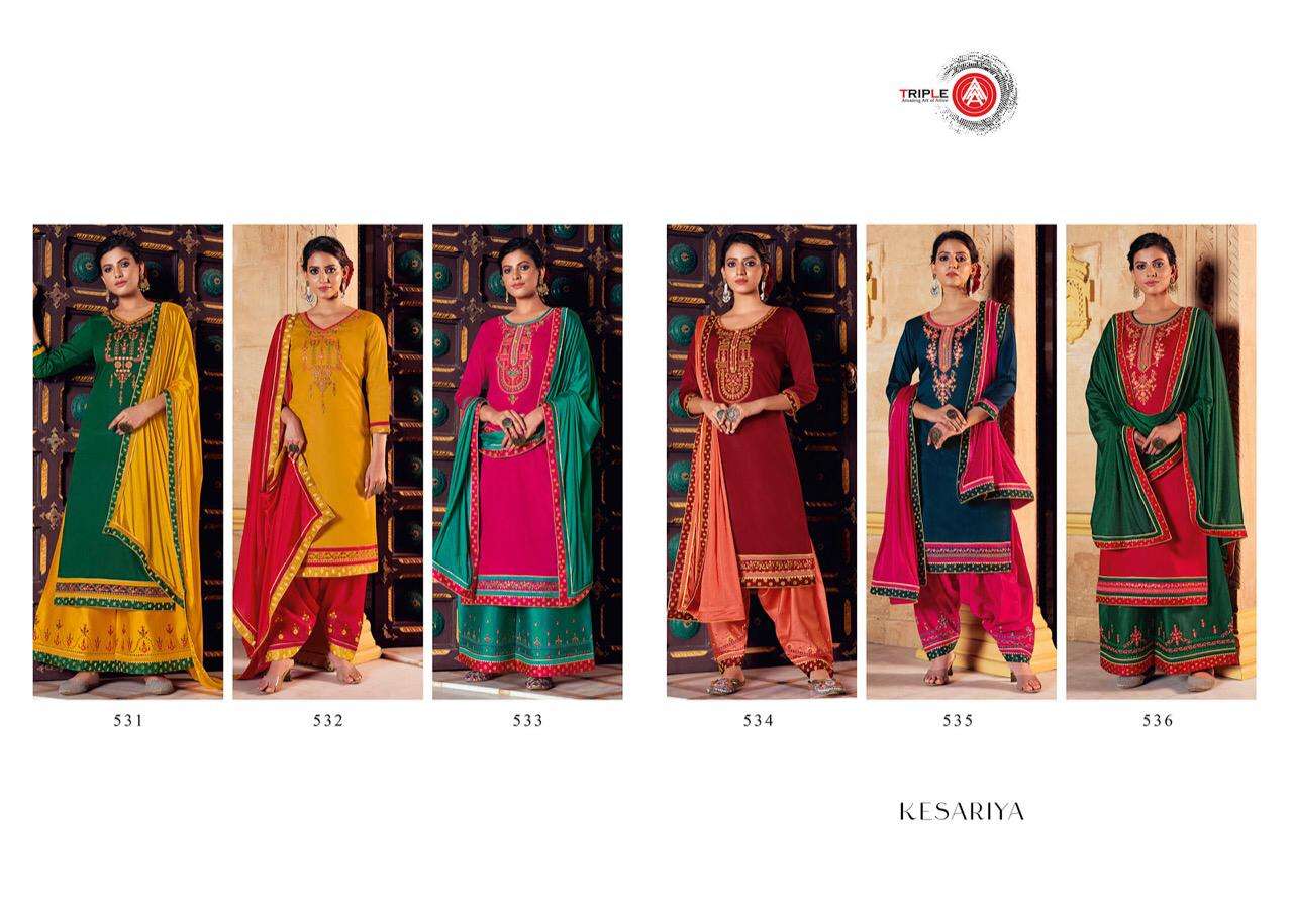 Buy Kesariya Triple Aaa Online Wholesale Designer Jam Silk Salwar Suit