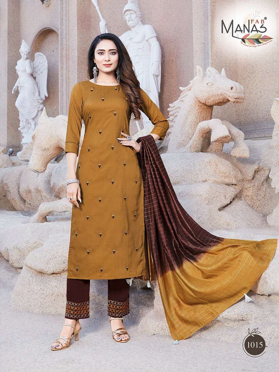 Delight Vol 3 Manas Fab Silk Wholesale Dealer Online Chinon Kurtis Pant Dupatta