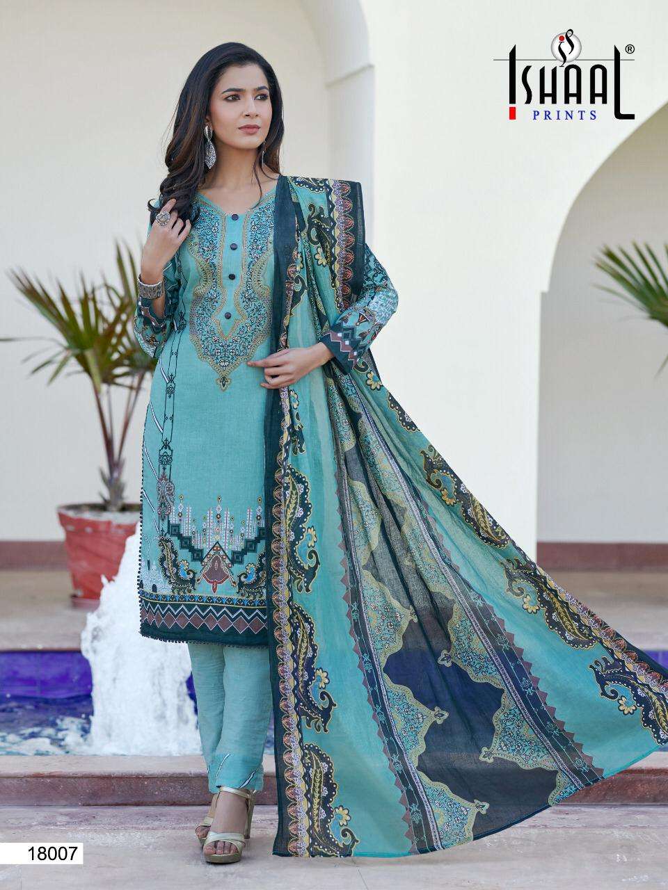 Buy Gulmohar Vol 18 Ishaal Online Whaolesale Supplier Designer Lawn Pakistani Salwar Suit