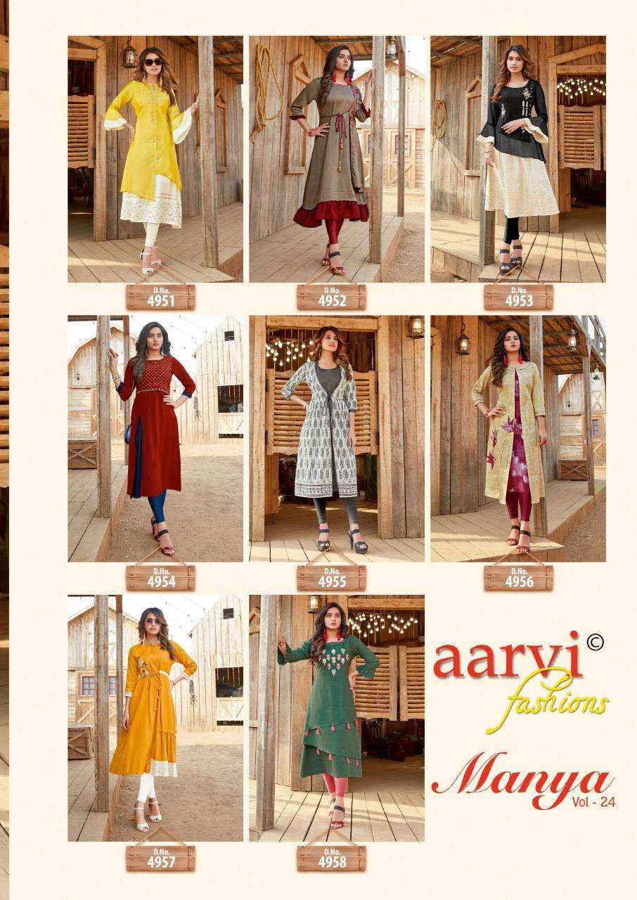 Buy Maanya Vol 24 Aarvi Wholesale Supplier Online Designer Fancy Flar Kurtis