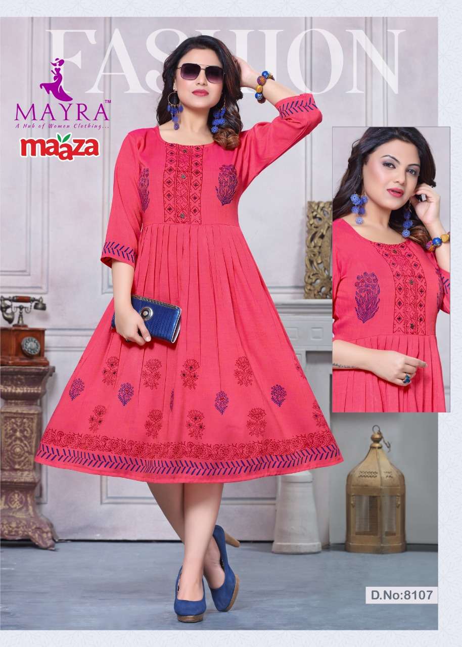 Buy Maaza Mayra Online Wholesale Supplier Designer Rayon Flar Kurtis