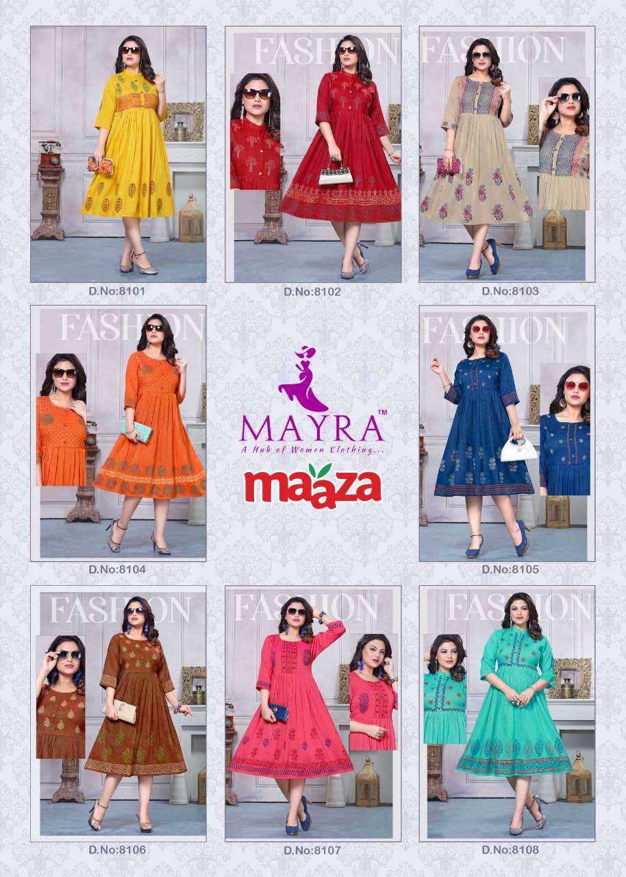 Buy Maaza Mayra Online Wholesale Supplier Designer Rayon Flar Kurtis