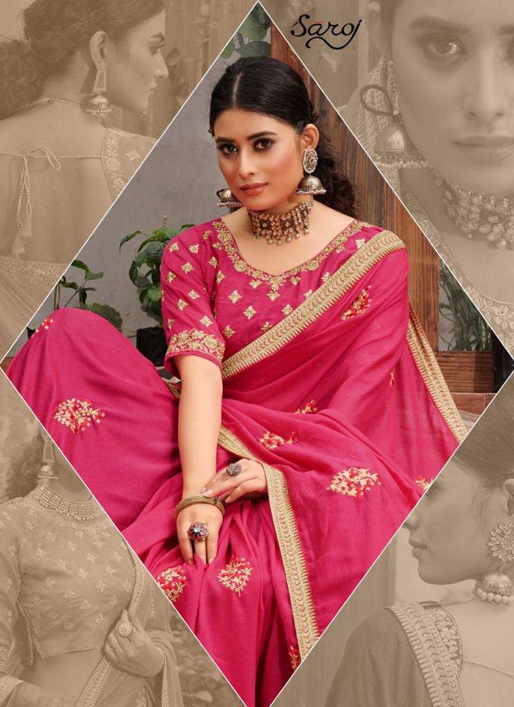 Buy Rose Marry Saroj Designer Vichitra Silk Saree