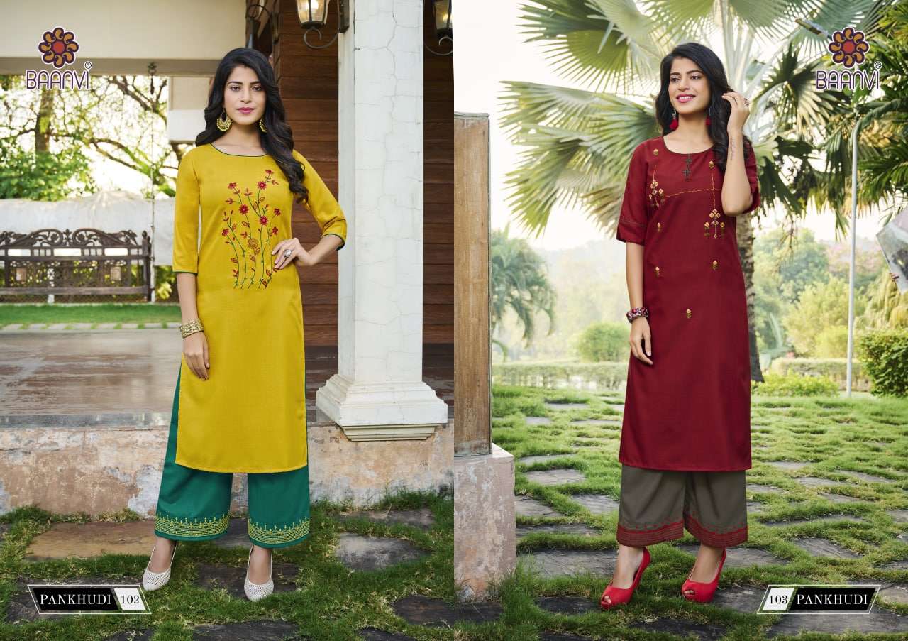 Pankhudi Vol 1 By Baanvi Wholesale Supplier Online Dealer Trader Kurtis Pant