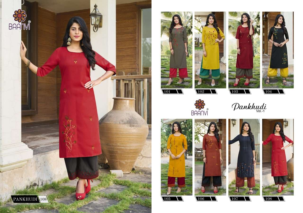Pankhudi Vol 1 By Baanvi Wholesale Supplier Online Dealer Trader Kurtis Pant