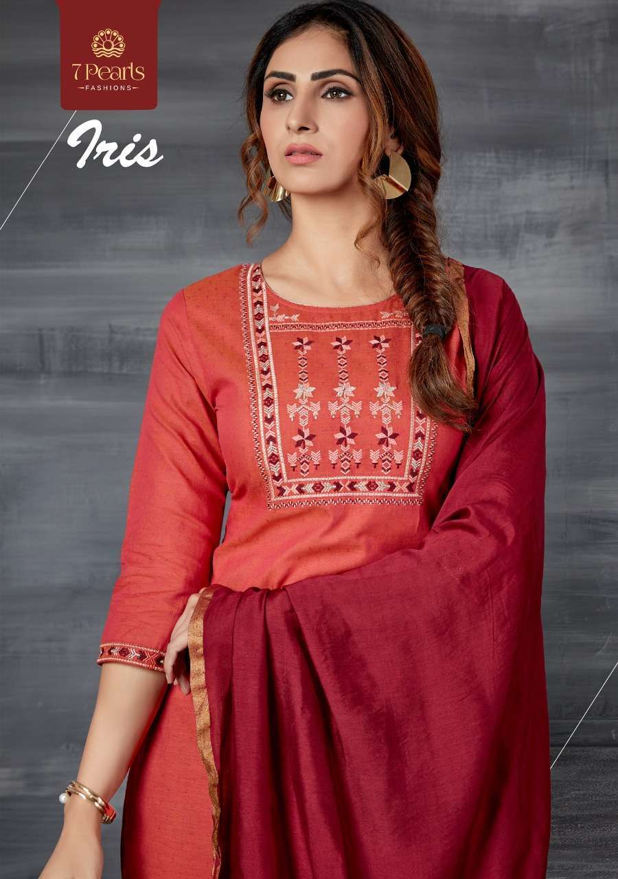 7 Pearls Iris Pure Embroidery Kurti With Pant And Dupatta