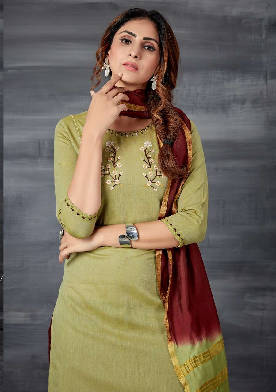 7 Pearls Iris Pure Embroidery Kurti With Pant And Dupatta