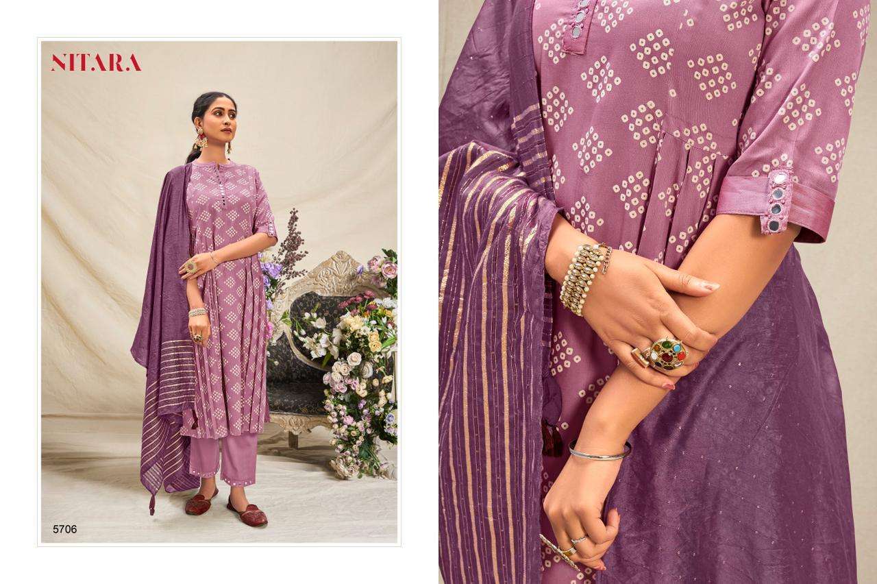 Bandhej By Nitara Cotton Satin Wholesale Supplier Online Trader Dealer Fancy Designer Kurtis Pant Dupatta Catalog Set