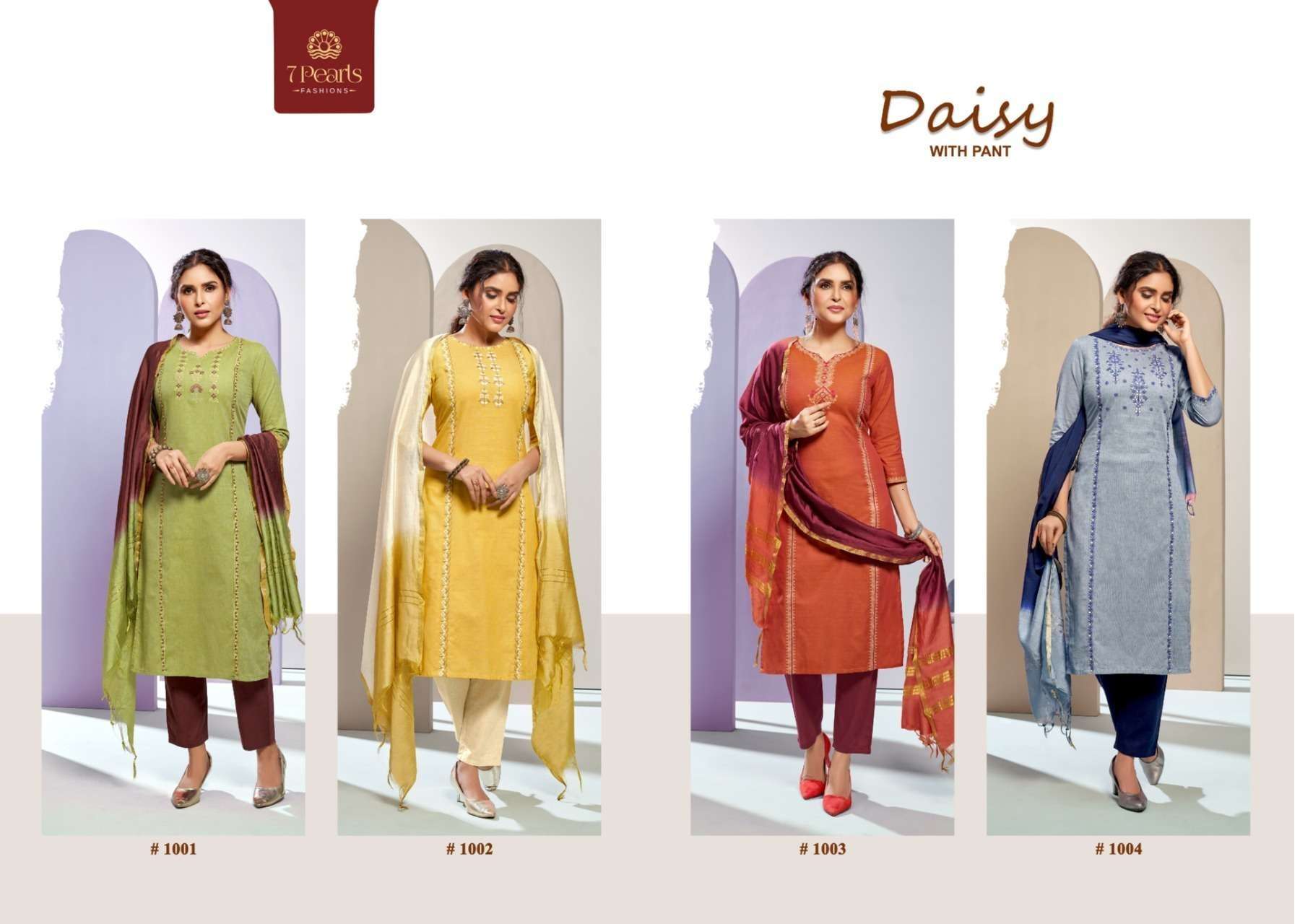 Daisy By 7 Pearle Wholesale Supplier Online Dealer Straight Cut Long Readymade Kurtis Pant Dupatta Catalog Set
