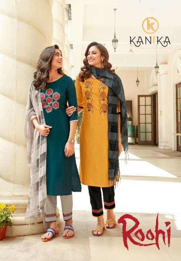 Roohi By Kanika Party Wear Collections Wholesale Supplier Trader Dealer Online Lowest Price Kurtis Pant Dupatta Catalog Set