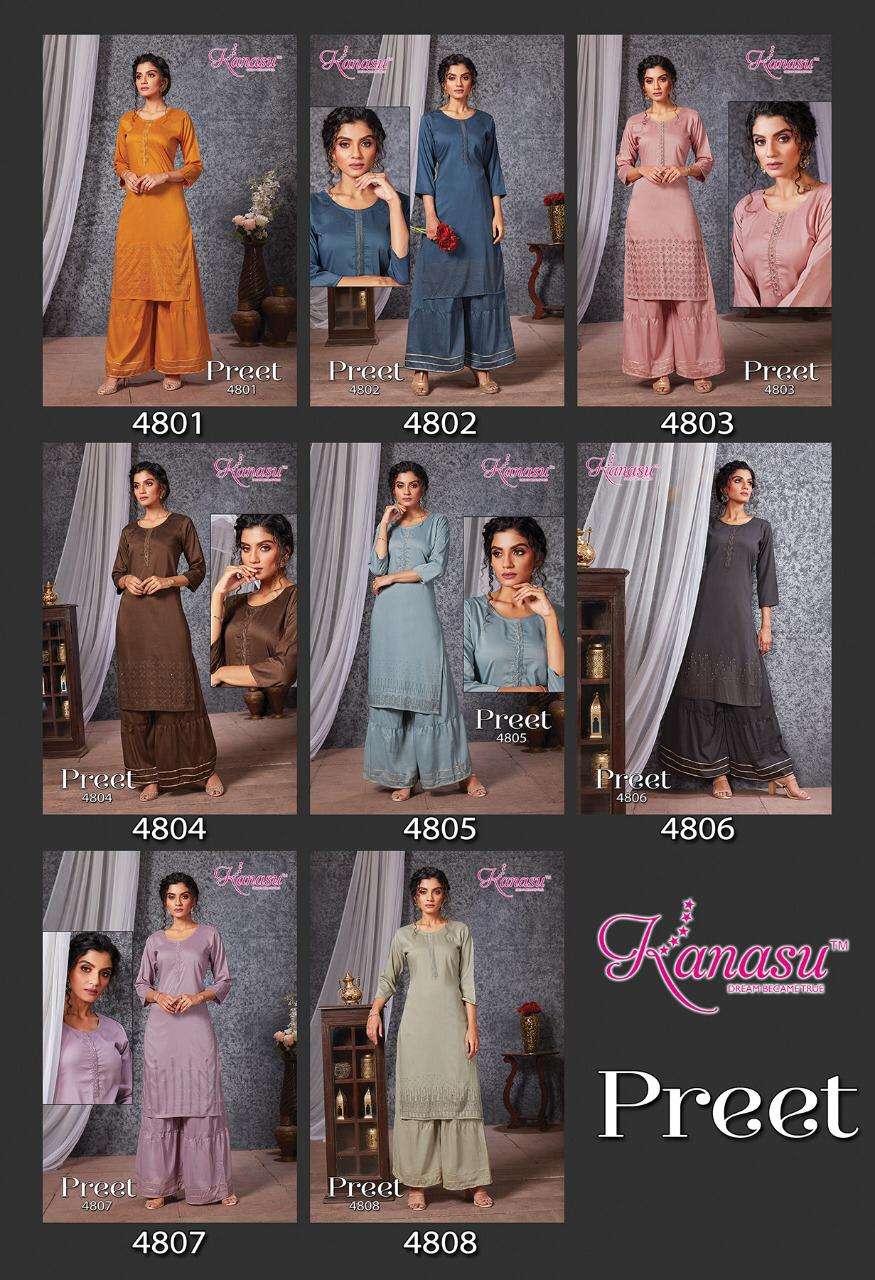 Preet By Kanasu Dealer Premium Silk Party Wear Wholesale Supplier Online Lowest Price Cheapest Kurtis Sharara Catalog Set