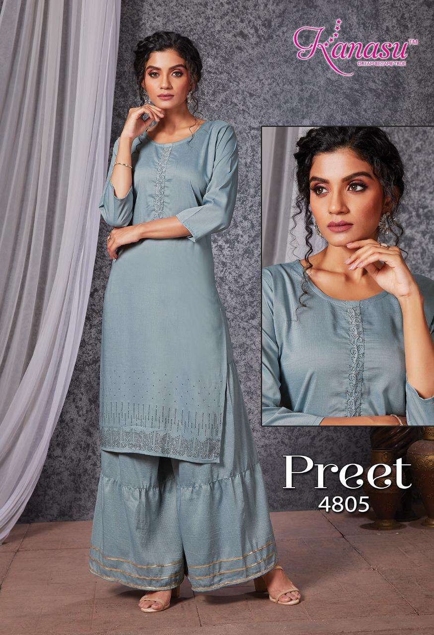 Preet By Kanasu Dealer Premium Silk Party Wear Wholesale Supplier Online Lowest Price Cheapest Kurtis Sharara Catalog Set