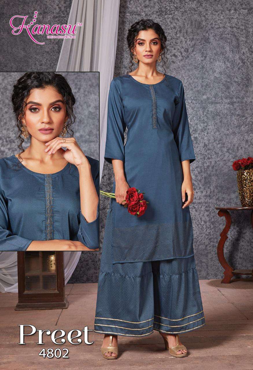 Preet By Kanasu Dealer Premium Silk Party Wear Wholesale Supplier Online Lowest Price Cheapest Kurtis Sharara Catalog Set