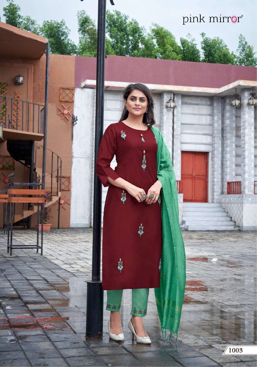 Treasures By Pink Mirror Premium Designer Party Wear Collection Fancy Wholesale Online Supplier Lowest Price Cheapest Kurtis Pant With Dupatta Catalog