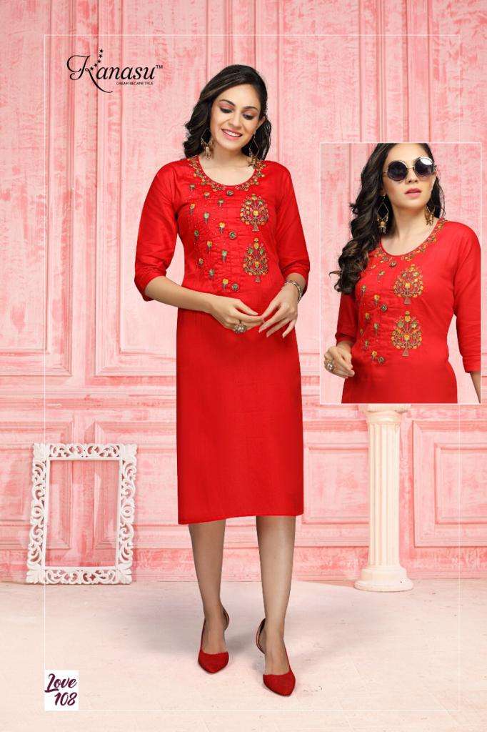 Love By Kanasu Kurtis Latest Designer Jam Cotton Straight Cut Designer Kurtis Wholesale Supplier Online Catalog