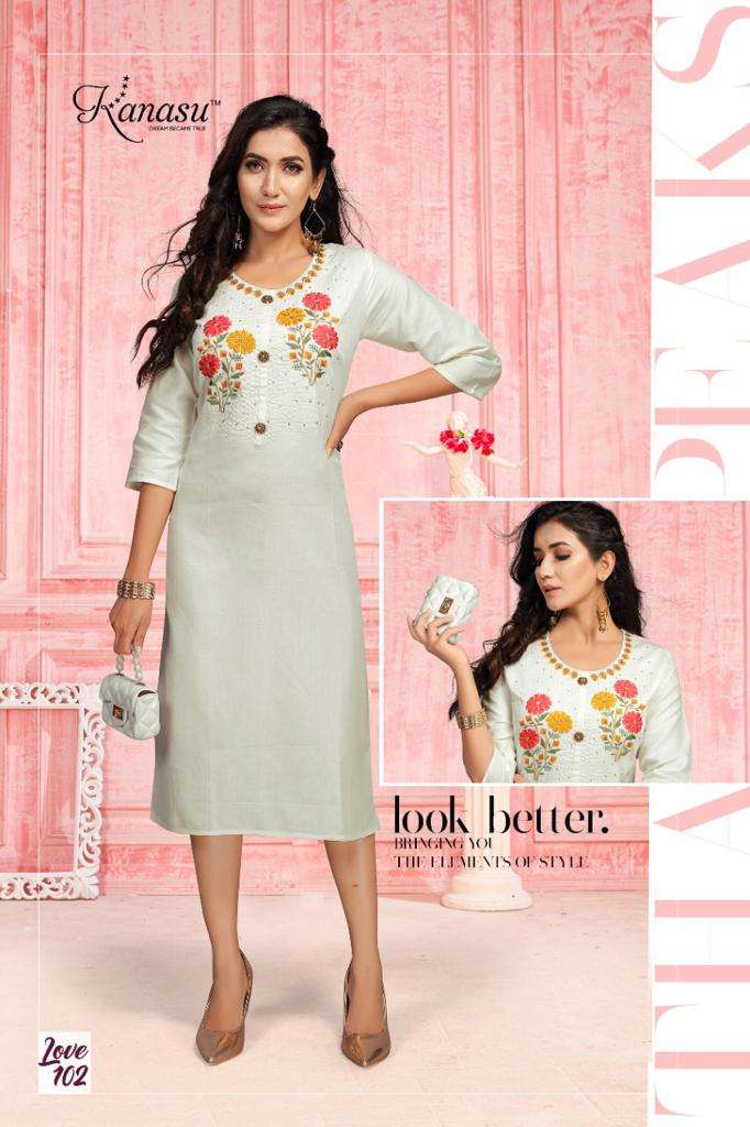 Love By Kanasu Kurtis Latest Designer Jam Cotton Straight Cut Designer Kurtis Wholesale Supplier Online Catalog