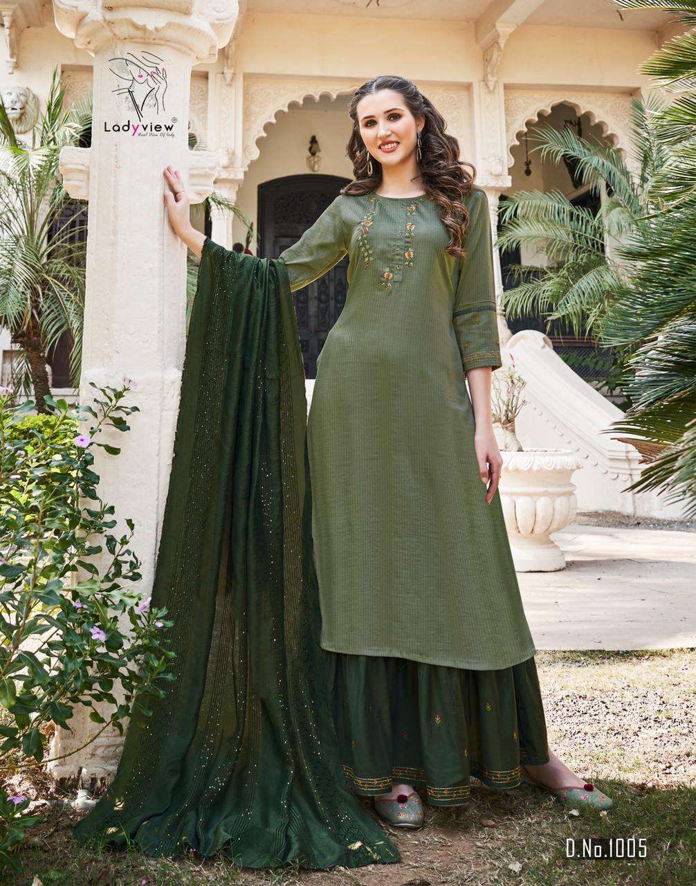 Heer By Ladyview Wholesale Online Viscose Embroidery Work Kurtis Pant With Dupatta Set