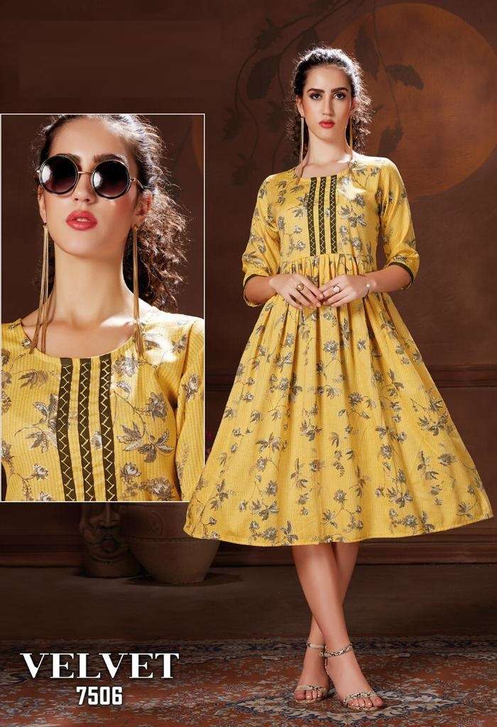 Velvet Kanasu Premium Gown Flair Rayon Wholesale Price Lowest Online Kurtis Set