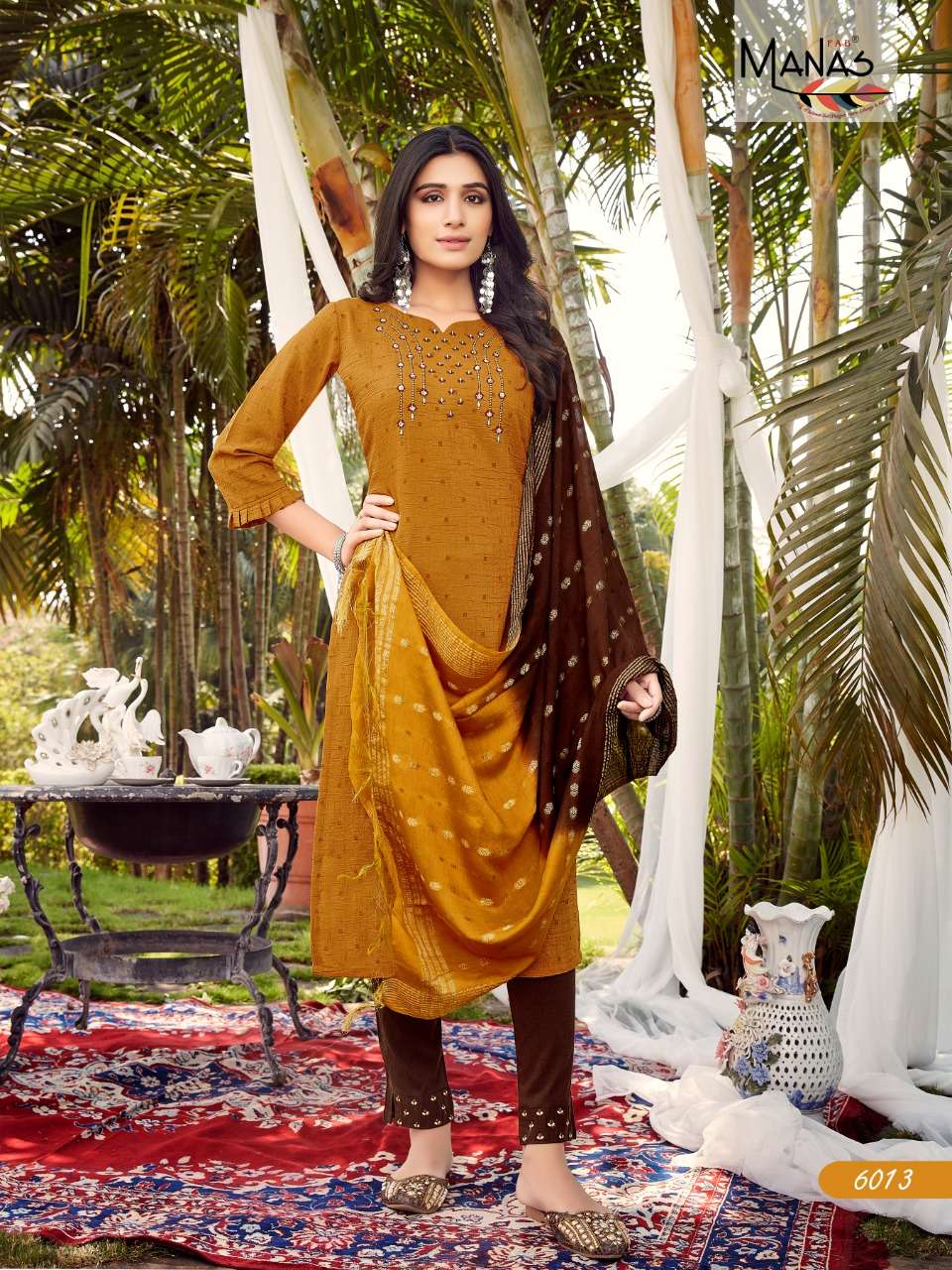 Arina Vol 3 Manas Fab Weaving Wholesale Price Lowest Kurtis Pant Dupatta Set