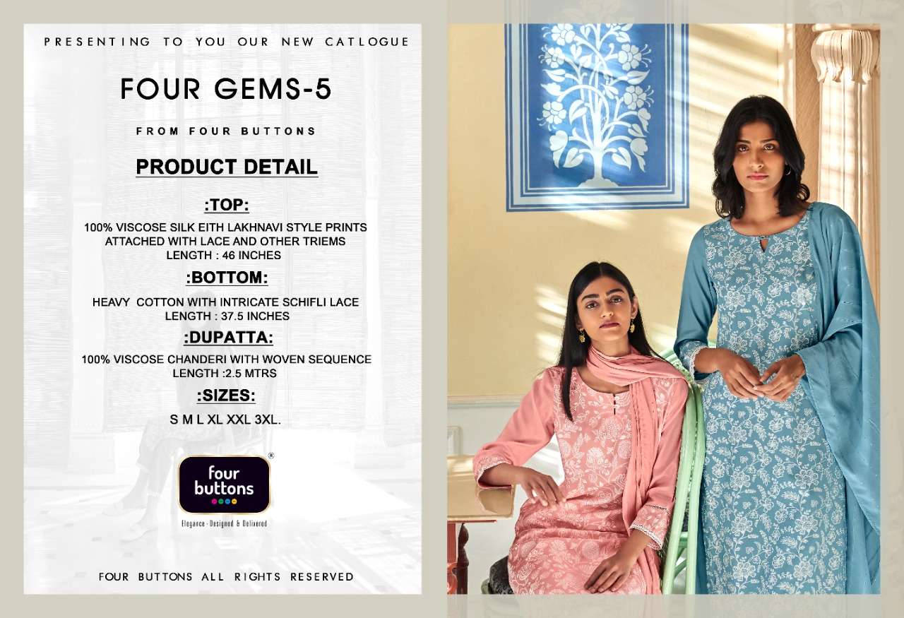 Four Gems Vol 5 By Four Buttons Dealer Premium Designer Party Wear Wholesale Supplier Online Lowest Kurtis Catalog Set