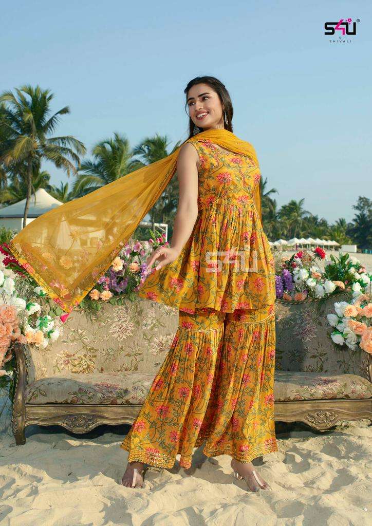 Gulabo Vol 4 By S4u SHIVALI Fashion Cotton Rayon Wholesalers Online Lowest Price Kurtis With Sharara Dupatta Set
