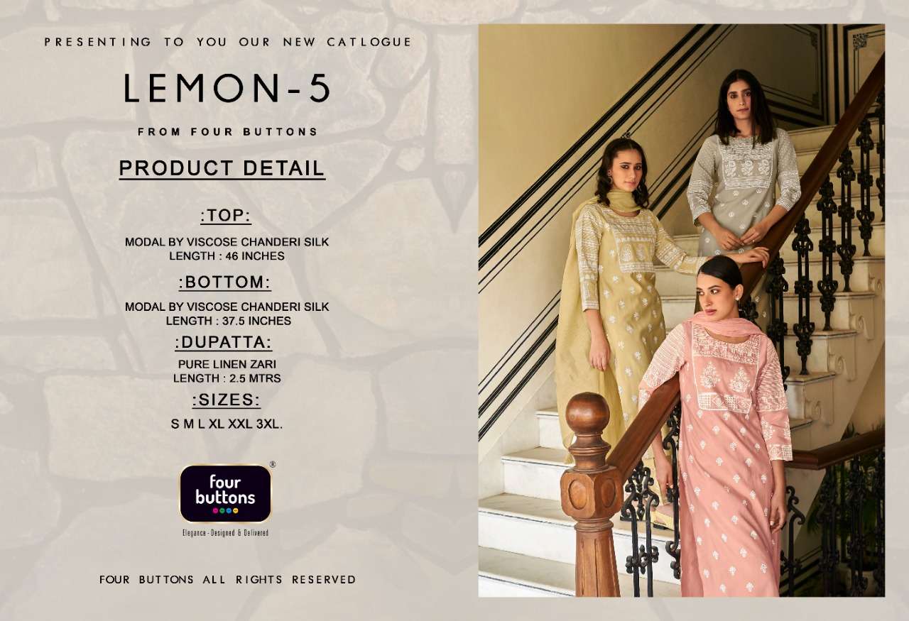 Lemon Vol 5 By Four Buttons Party Wear Designer Collections Lowest Price Cheapest Kurtis Pant Dupatta Catalog Set