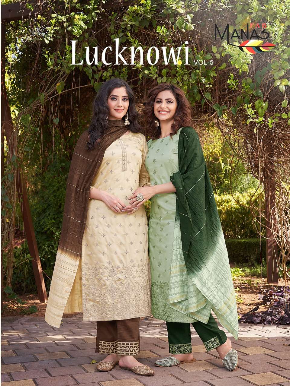 Lucknowi Vol 5 By Manas Fab Wholesale Online Lowest Price Kurtis Pant Dupatta Set