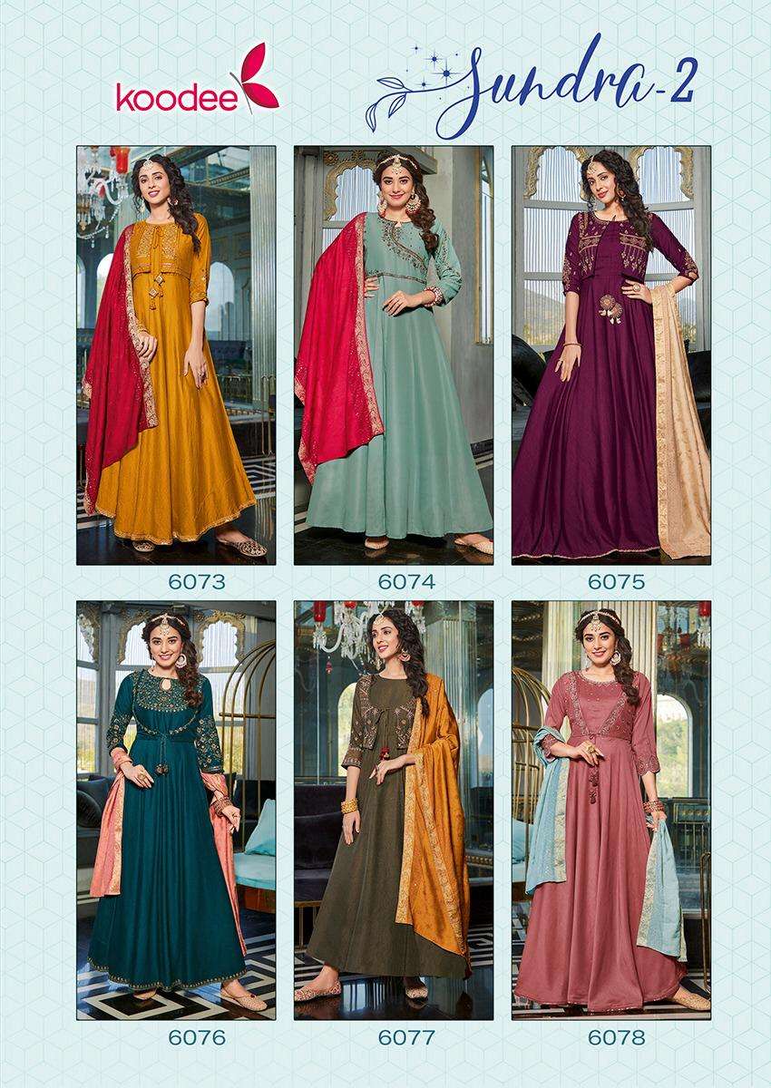 Sundra Vol 2 By Koodee Latest Viscose Designer Wholesalers Online Lowest Price Fancy Gown Kurtis With Dupatta Set