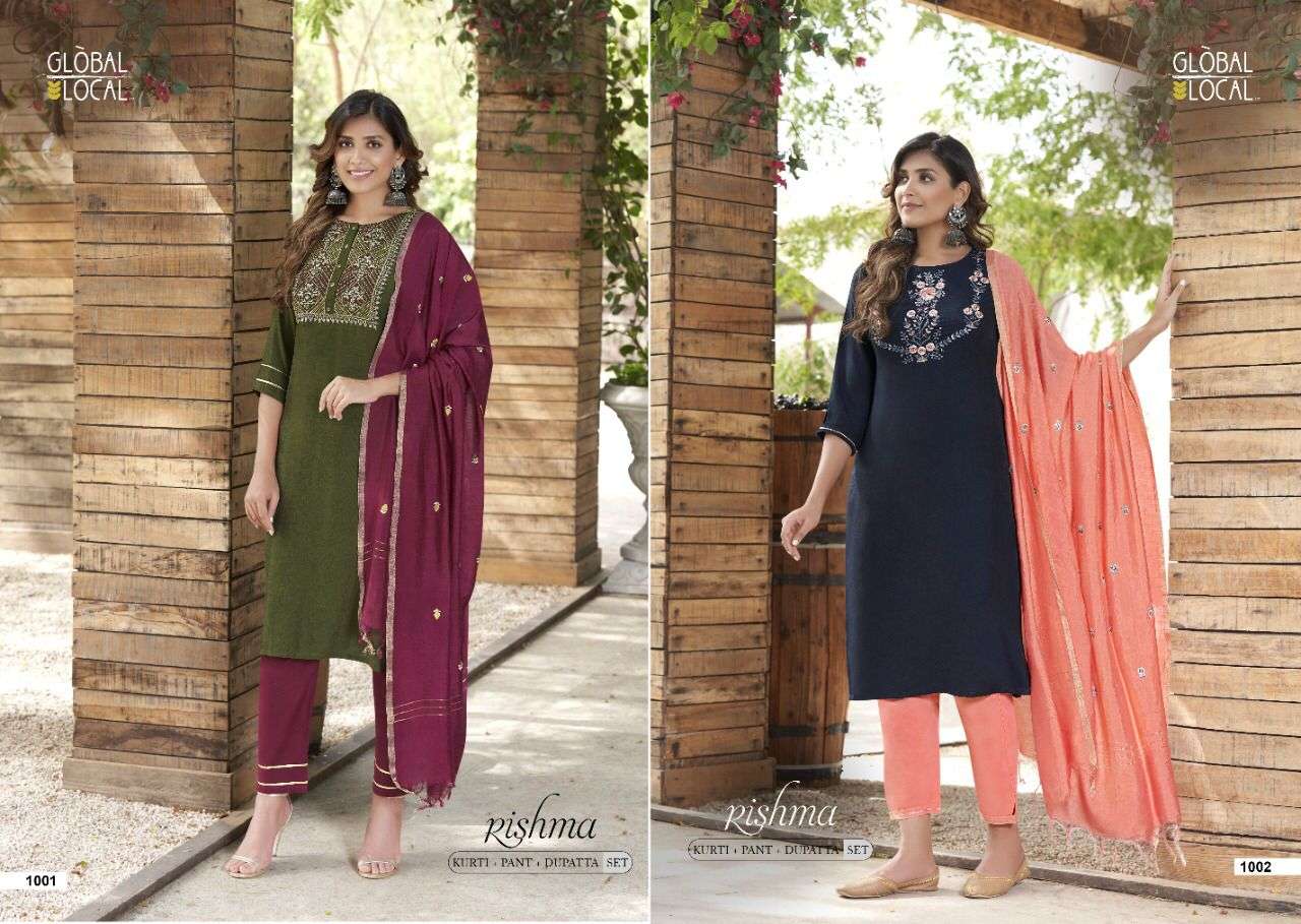 Rishma By Global local Designer Wholesale Online Kurtis Pant Dupatta Set