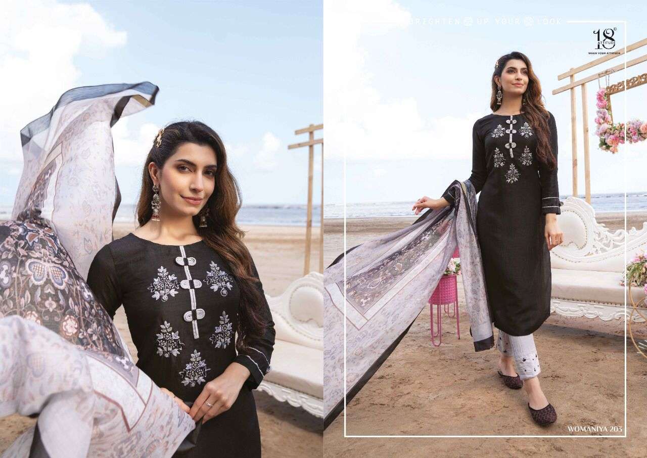 Womaniya Vol 2 By 18 Attitude Designer Wholesale Online Kurtis Pant Dupatta Set