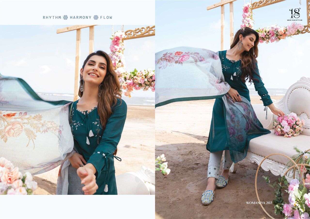 Womaniya Vol 2 By 18 Attitude Designer Wholesale Online Kurtis Pant Dupatta Set