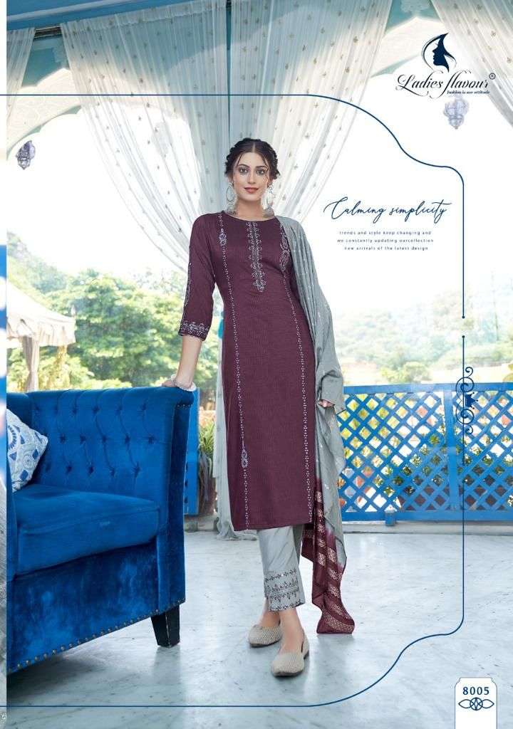 Aarohi Vol 8 By Ladies Flavour Designer Wholesale Online Kurtis Pant Dupatta Set