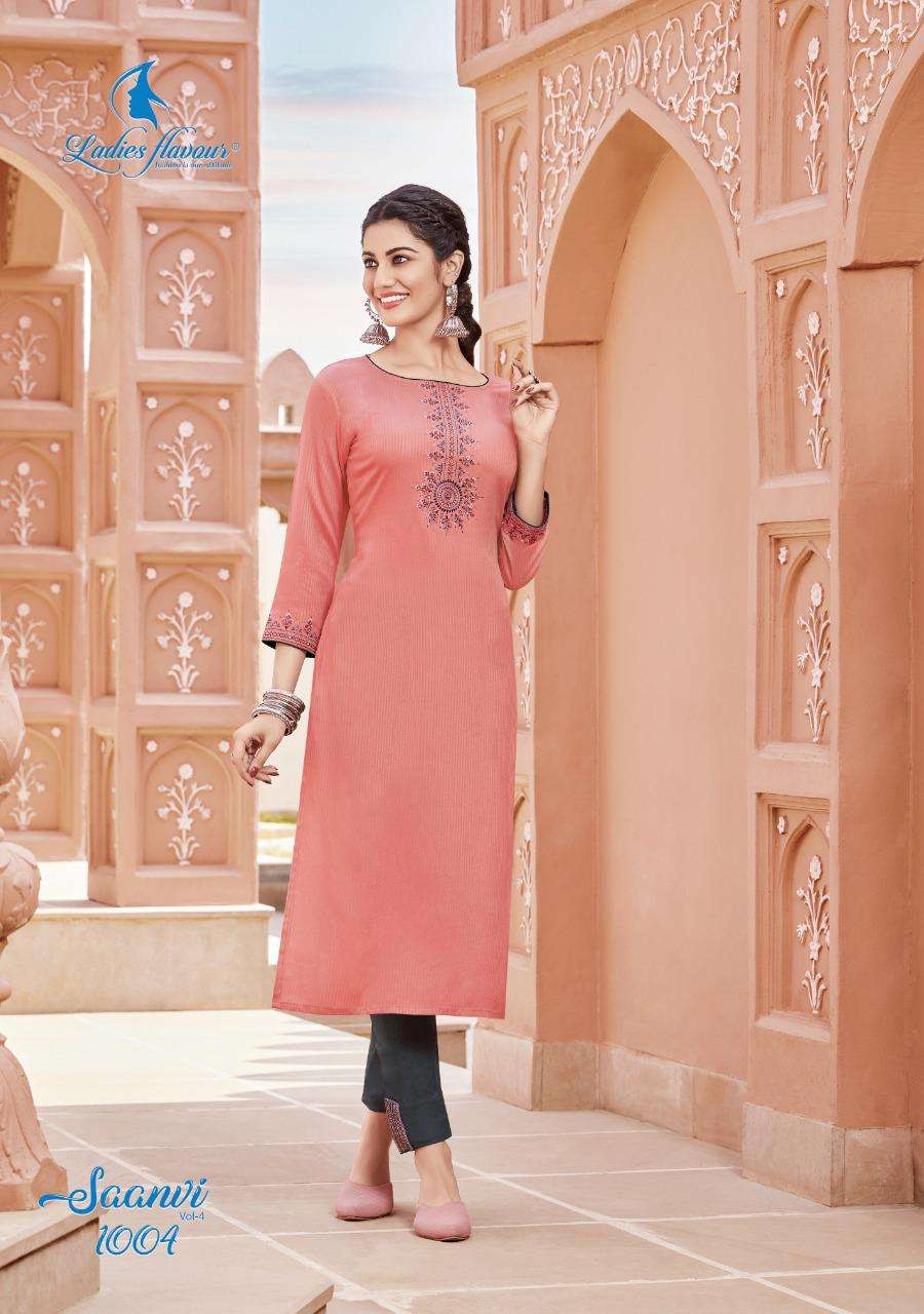 Saanvi Vol 4 By Ladies Flavour Designer Wholesale Online Kurtis With Pant Set