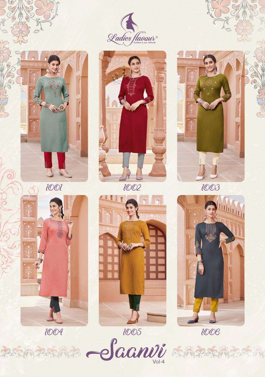 Saanvi Vol 4 By Ladies Flavour Designer Wholesale Online Kurtis With Pant Set