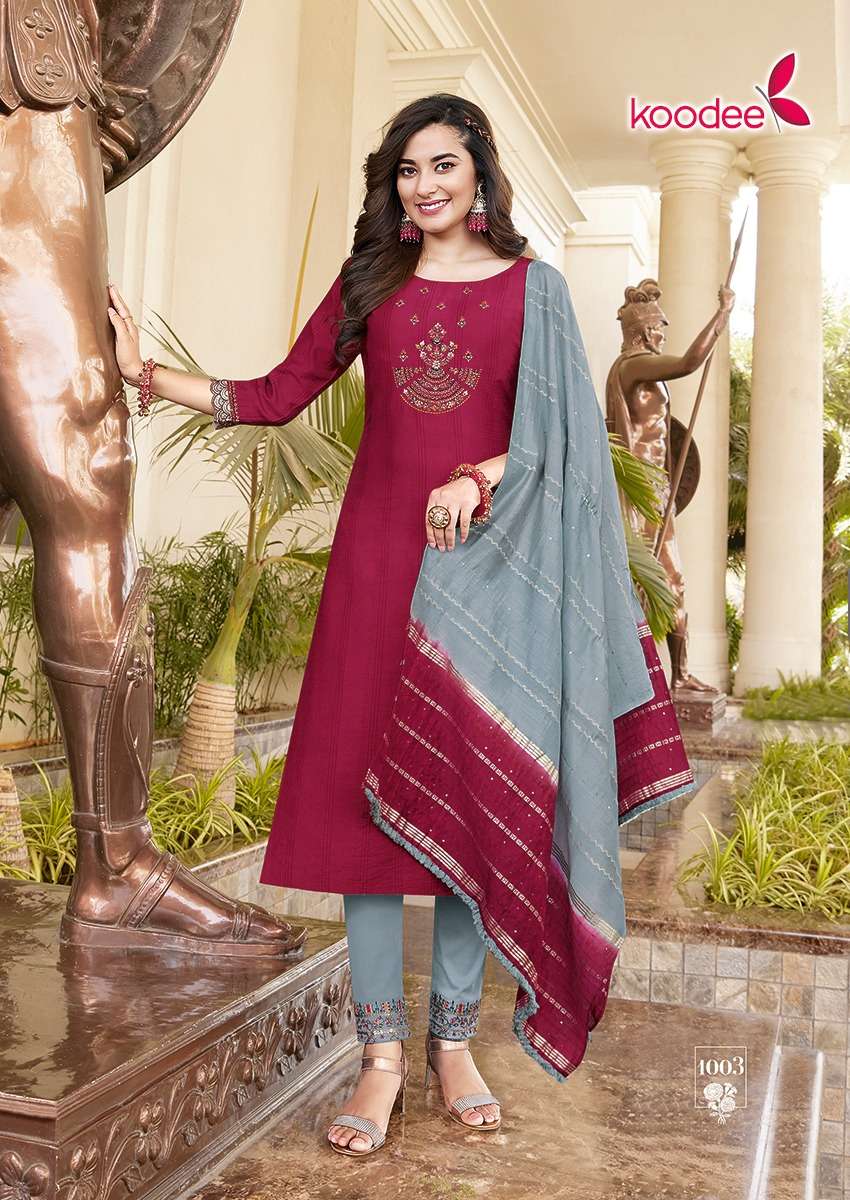 Saheli 13 By Koodee Snapstyle Designer Wholesale Online Kurtis Pant Dupatta Set