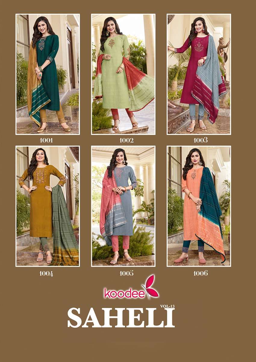 Saheli 13 By Koodee Snapstyle Designer Wholesale Online Kurtis Pant Dupatta Set