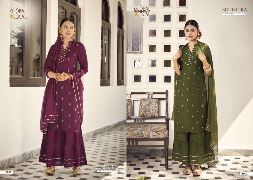 Suchitra By Global Local Designer Wholesale Online Kurtis Sharar With Dupatta Set