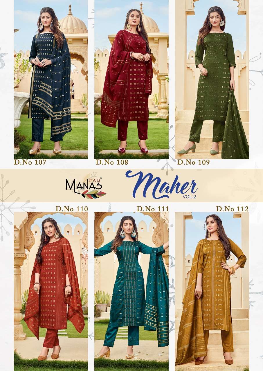 Maher Vol 2 By Manas Fab Designer Wholesale Online Kurtis Pant Dupatta Set