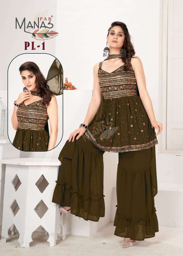 PL 1 By Manas Fab Designer Wholesale Online Kurtis Plazzo Dupatta Set