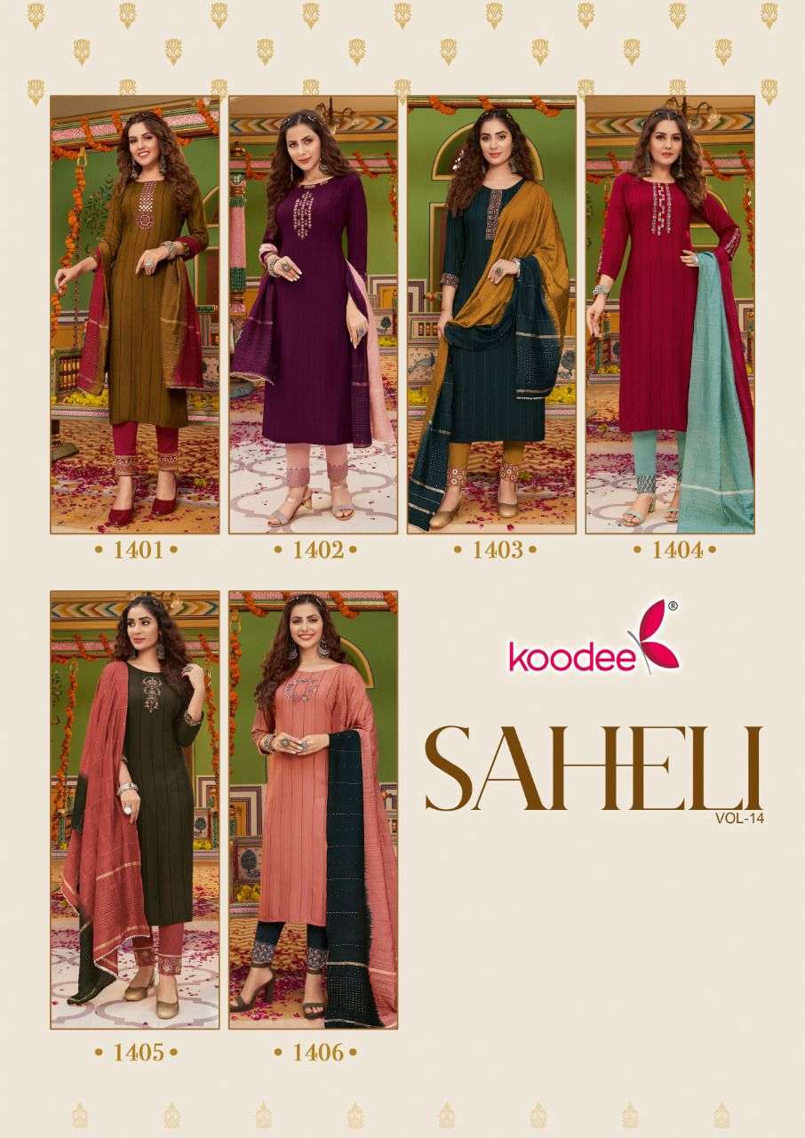 Saheli 14 By Koodee Designer Wholesale Online Kurtis Pant Dupatta Set