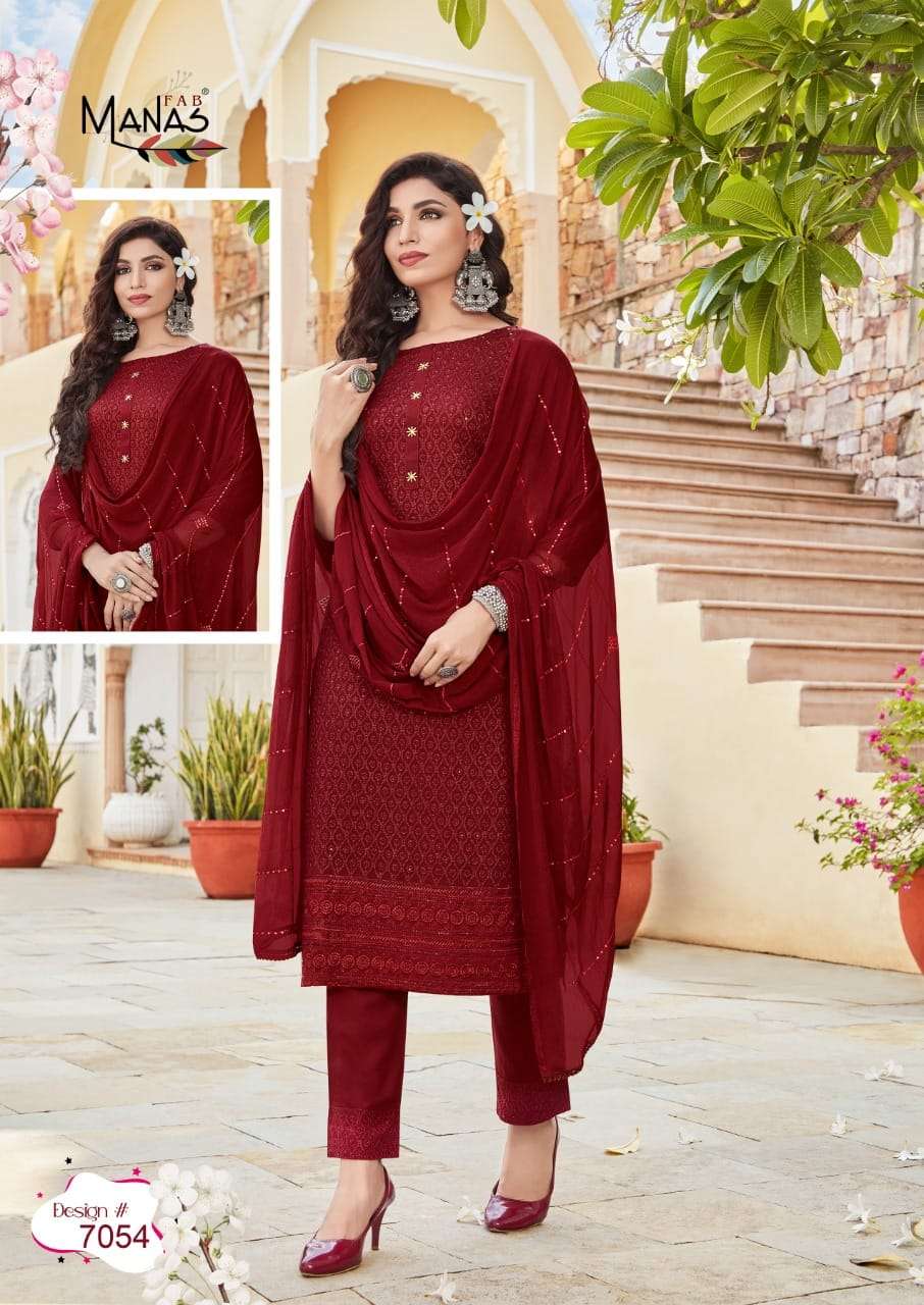 Schiffli Vol 9 By Manas Fab Designer Wholesale Online Kurtis Pant Dupatta Set