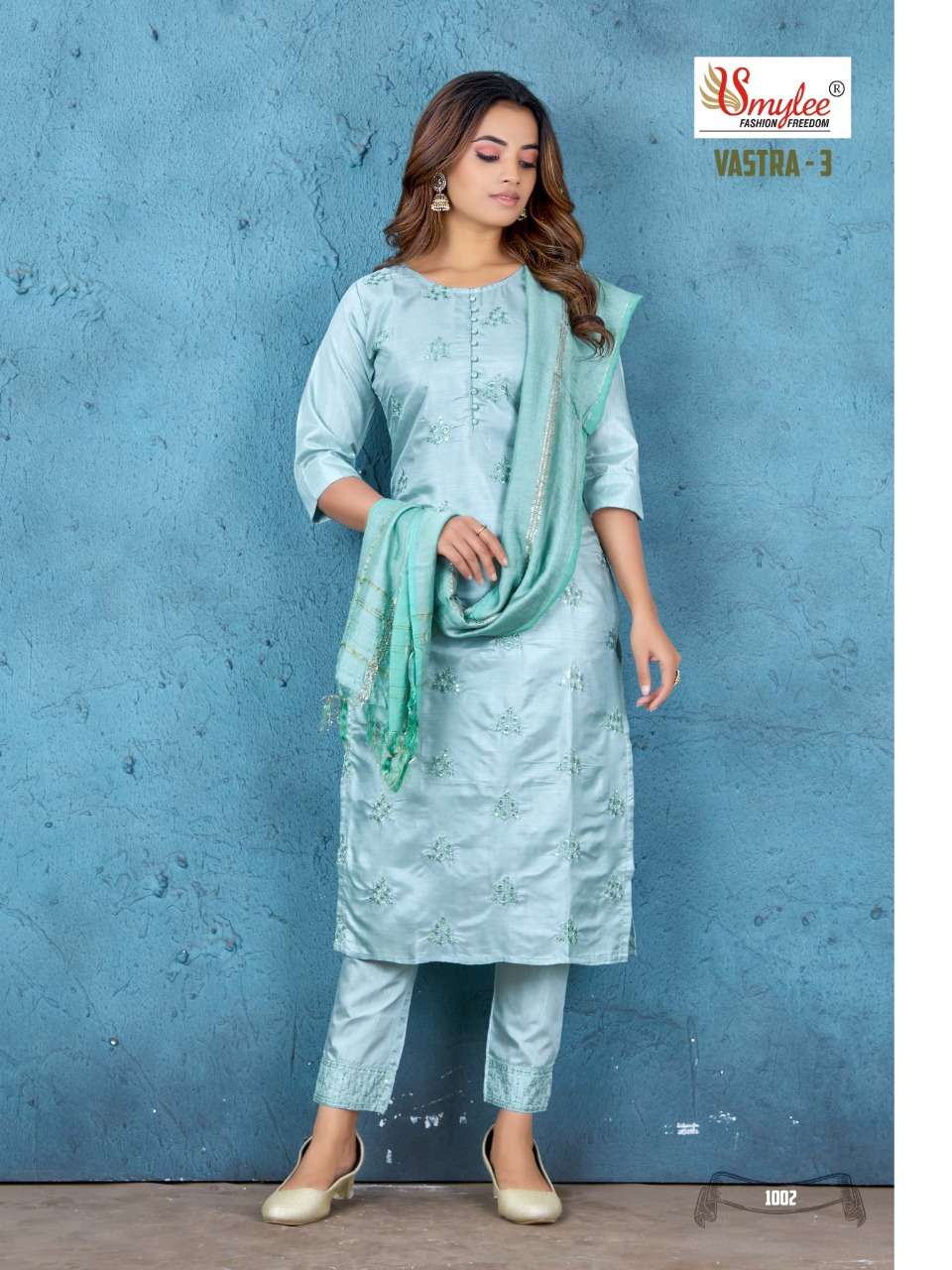 Vastra Vol 3 By Smylee Designer Wholesale Online Kurtis Pant Dupatta Set