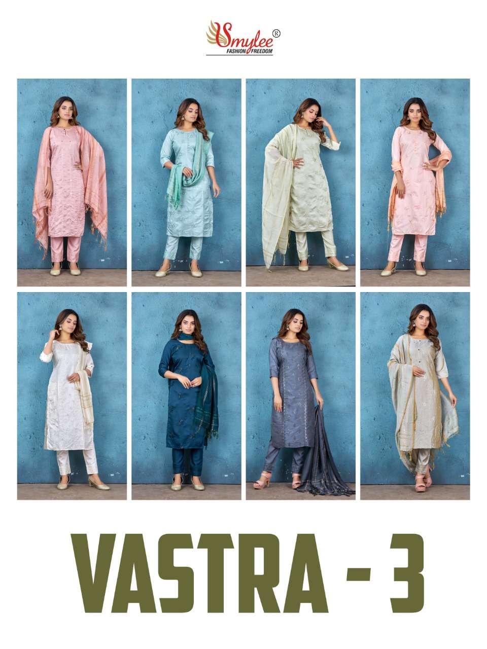 Vastra Vol 3 By Smylee Designer Wholesale Online Kurtis Pant Dupatta Set