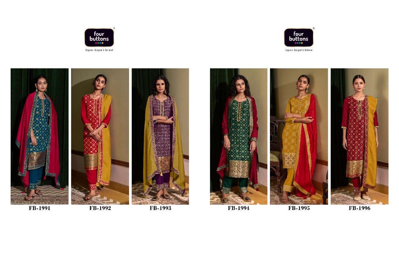Banaras Vol 2 By Four Buttons Designer Wholesale Online Kurtis Pant Dupatta Set
